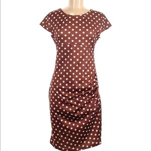 Floryday Polka Dot Dress Large Brown Sheath Ruched Waist Short Sleeve Midi Women